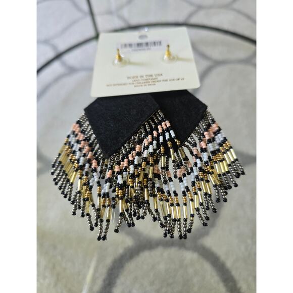 Kay Lee Boho Beaded Earrings Black Pink New - Picture 4 of 4